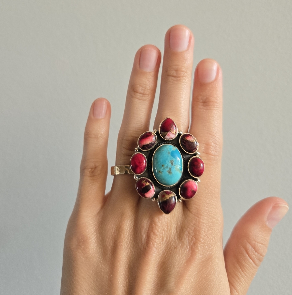 Rose Dahlia Turquoise Sterling Ring